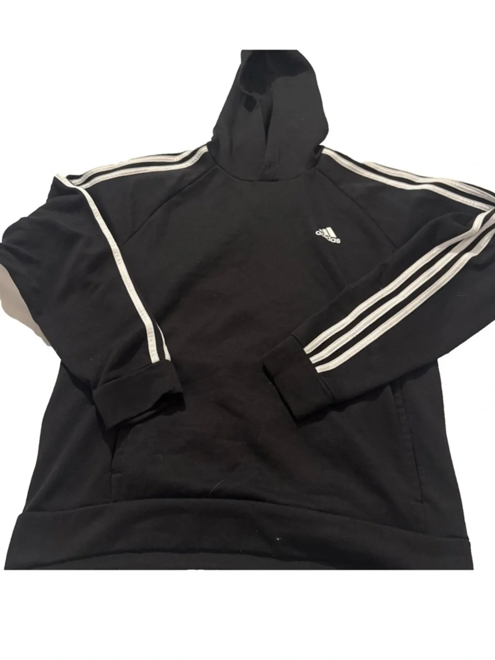 Adidas Men's Black Hoodie with White Stripes size medium
